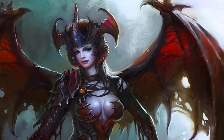 Демон HD, илюстрации на крилати жени, фантазия, демон, HD тапет