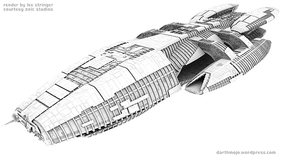 szkic szarego samolotu, statek kosmiczny, Battlestar Galactica, science fiction, render, sztuka cyfrowa, Tapety HD HD wallpaper
