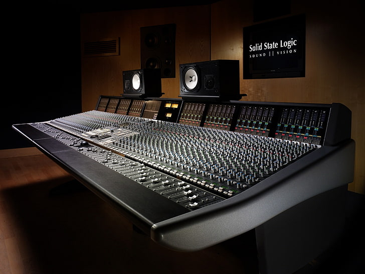 black audio mixer, sound recording, studio, equipment, HD wallpaper