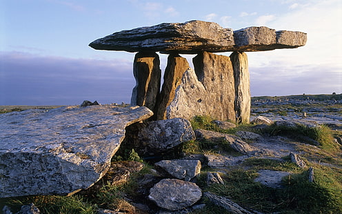 brown and black wooden table, landscape, stones, dolmen, Ireland, rock formation, HD wallpaper HD wallpaper