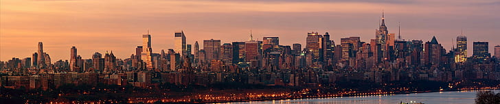 New York City, triple screen, wide angle, city, cityscape, Manhattan, HD wallpaper