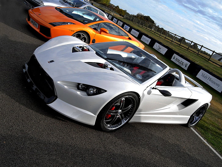 white Lamborghini convertible coupe, car, white cars, orange cars, vehicle, HD wallpaper