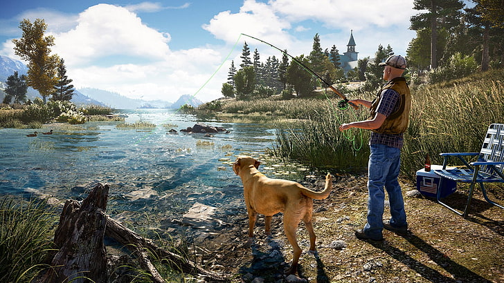 Far Cry, Far Cry 5, Perro, Pescador, Fondo de pantalla HD