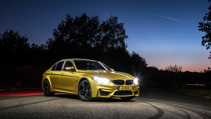 yellow BMW sedan, BMW M3, HD, HD wallpaper