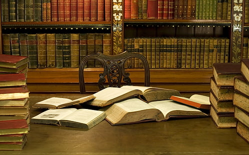盛り合わせ色の本、書籍、椅子、図書館、棚、 HDデスクトップの壁紙 HD wallpaper