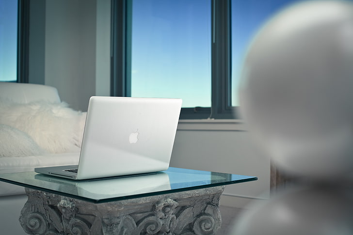 silver MacBook, table, Apple, laptop, MacBook Pro, HD wallpaper