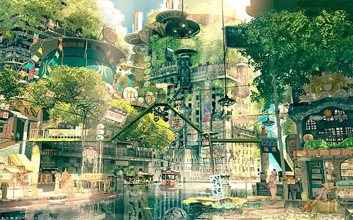 аниме, град, градски пейзаж, рисунка, измислен, имперско момче, Япония, природа, HD тапет HD wallpaper