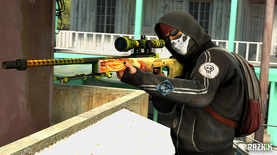 желтая и черная снайперская винтовка, Counter-Strike: Global Offensive, РАЗНИК, Dragon Lore, HD обои HD wallpaper