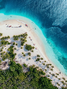 naturaleza, agua, playa, árboles, arena, vista superior, vista aérea, Fondo de pantalla HD HD wallpaper