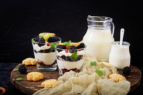 sweets, food, milk, fruit, HD wallpaper HD wallpaper