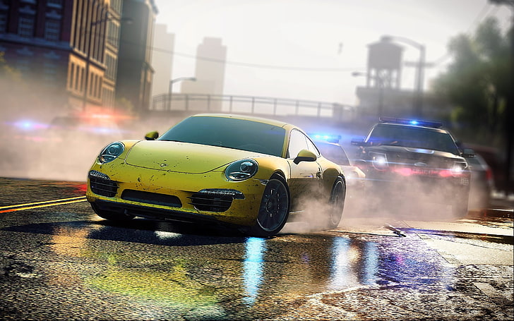 Need for Speed, Need for Speed: Most Wanted (video game 2012), Porsche 911 Carrera S, Porsche, video game, Porsche 911, mobil kuning, Wallpaper HD