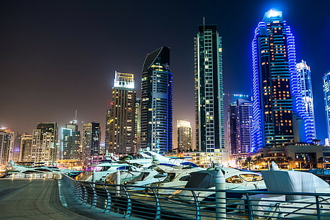 Pencakar Langit Uni Emirat Arab, Dubai, kota, foto, Dubai, malam, Pencakar Langit Uni Emirat Arab, Wallpaper HD HD wallpaper