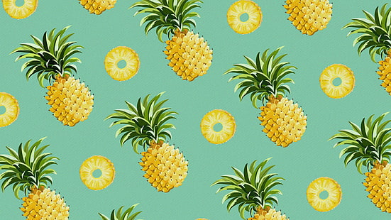 желтый ананас фрукты иллюстрация, ананасы, узор, минимализм, HD обои HD wallpaper