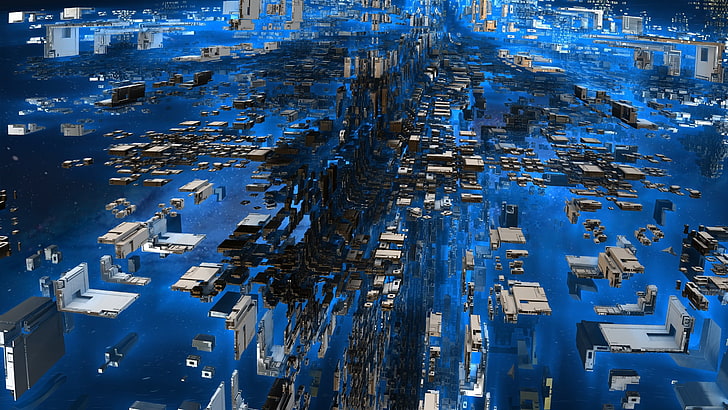 illustrazione di dati del computer, 3D, astratto, blu, Sfondo HD