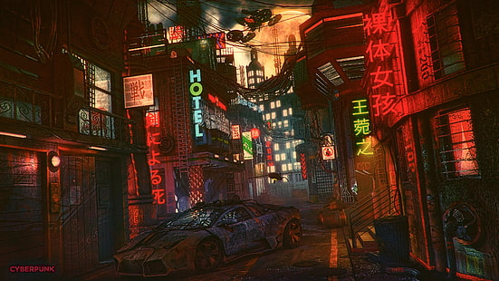 밤, 삽화, 미래 도시, 사이버 펑크, 사이버, 공상 과학 소설, 디지털 아트, 컨셉 아트, 미래의, 팬 아트, CGI, HD 배경 화면 HD wallpaper