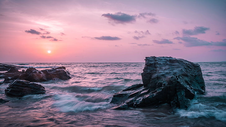 schwarzer Felsen, Felsen, Felsen, Wasser, Meer, Wellen, Indien, Natur, HD-Hintergrundbild
