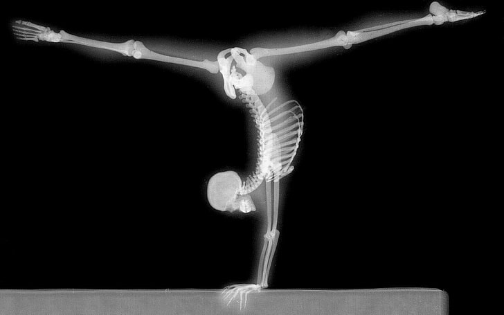 human skeleton, x-rays, gymnastics, bones, handstand, HD wallpaper