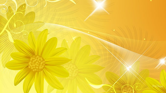 Златна маргаритка, блясък, жълто, звезди, флер, цветя, маргаритки, блясък, пролет, абстрактно, шаста, злато, лято, HD тапет HD wallpaper