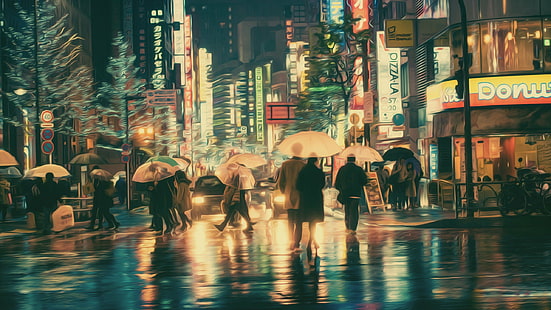2560x1440 px Masashi Wakui Luzes de néon Manipulação de fotos fotografia guarda-chuva Arquitetura Monumentos HD Art, fotografia, guarda-chuva, manipulação de fotos, 2560x1440 px, Masashi Wakui, Luzes de néon, HD papel de parede HD wallpaper