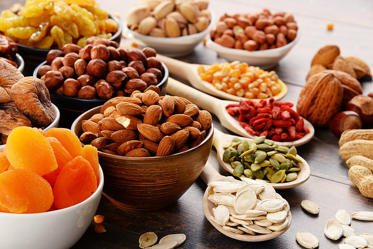 Nüsse, Schnitte, Samen, Trockenfrüchte, HD-Hintergrundbild