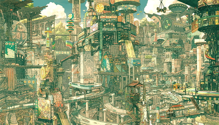 anime, Tekkon Kinkreet, animation, artwork, fantasy art, Imperial Boy, fantasy city, cityscape, HD wallpaper