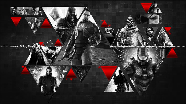 цифровые обои для игрового приложения, обои для персонажей HalfLife, Бэтмен: Аркхэм Сити, Half-Life, Assassin's Creed: Revelations, Halo, Red Dead Redemption, Hitman, Call of Duty, Metal Gear Solid, Crysis, видеоигры, Deus Ex: Human Revolution,Звездные войны, Diablo III, Mass Effect 2, Assassin's Creed, произведение искусства, коллаж, мастерство, Мастер-вождь, Бэтмен: Аркхем Убежище, Mass Effect, Crysis 3, Metal Gear Solid: Peace Walker, Uncharted 3: Обман Дрейка, Поле битвы 3, HD обои
