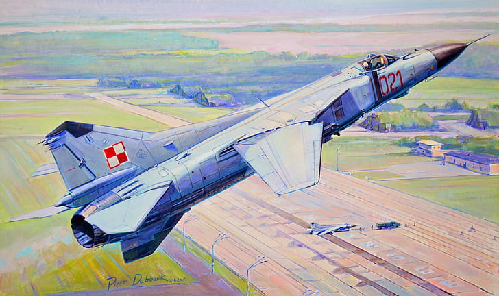 그림, 전투기, 비행, 활주로, 비행장, The MiG-23, OKB MiG, 폴란드 공군, HD 배경 화면