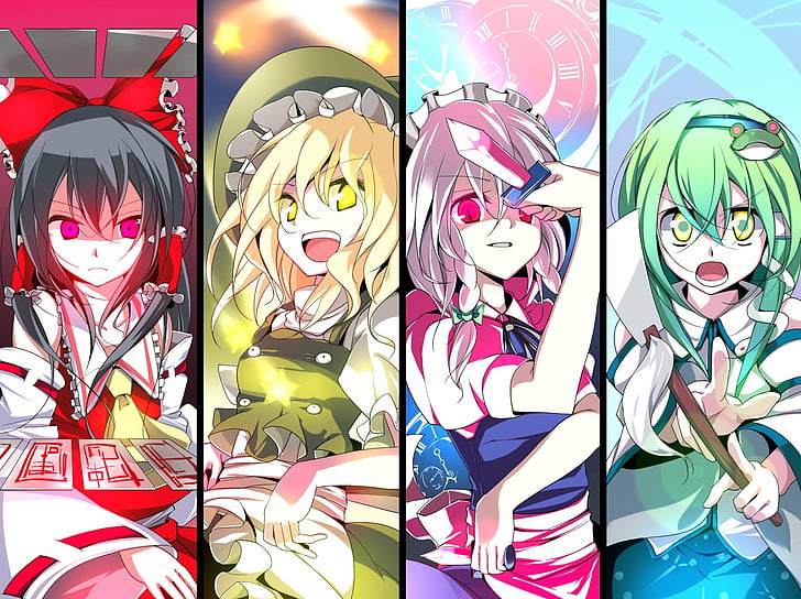 Anime, Touhou, Marisa Kirisame, Reimu Hakurei, Sakuya Izayoi, Sanae Kochiya, HD wallpaper