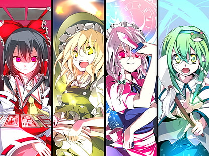 Anime, Touhou, Marisa Kirisame, Reimu Hakurei, Sakuya Izayoi, Sanae Kochiya, Wallpaper HD HD wallpaper
