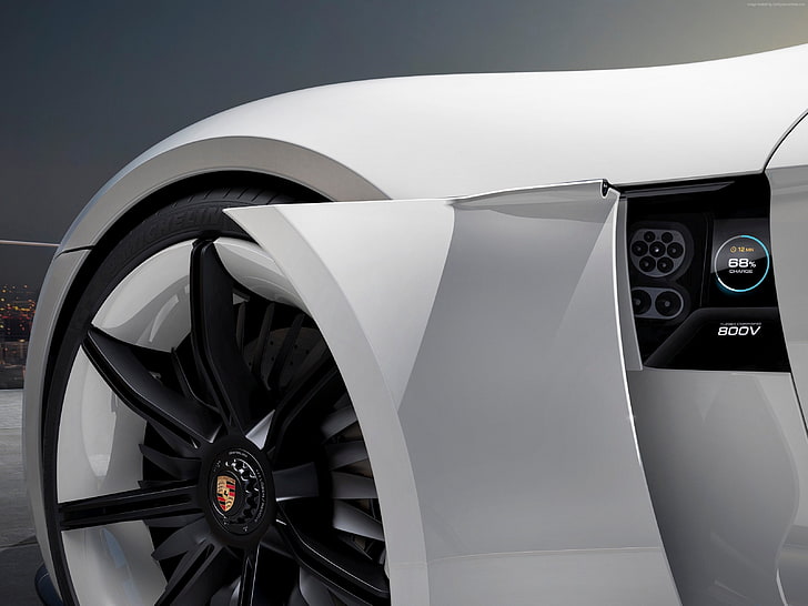 Porsche Taycan, 800v, ​​bianco, auto elettriche, supercar, Sfondo HD