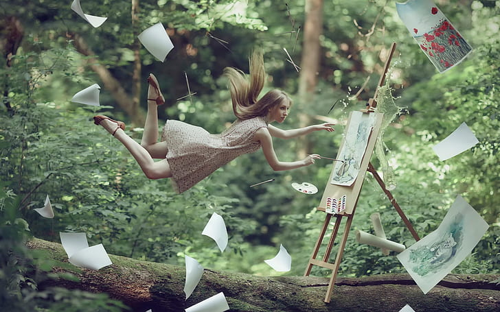 Garota artista, voando, desenho, papel, fotos criativas, Artista, garota, voando, desenho, papel, criativa, fotos, HD papel de parede