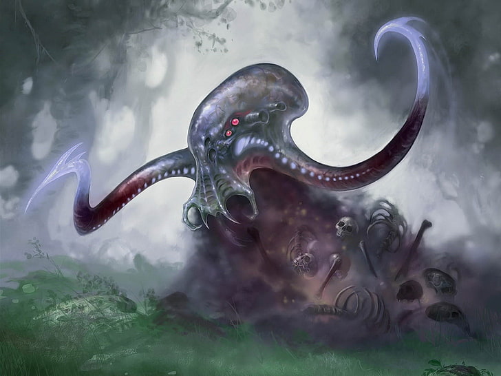 graue Monster Octopus Tapete, Abbildung, Octopus, Cthulhu, HD-Hintergrundbild