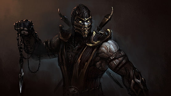 Mortal Kombat Scorpion, смертный комбат, комплектное издание, скорпион, арт, HD обои HD wallpaper