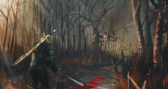 Papel de parede do MMORPG, The Witcher 3: Wild Hunt, arte digital, Geralt of Rivia, HD papel de parede HD wallpaper