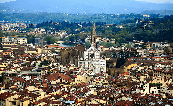 trees, mountains, home, Italy, Florence, the Arno river, Basilica of Santa Croce, HD wallpaper