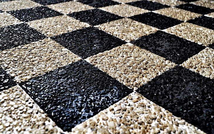 Black and white floor design, black and white checked rug, photography, 2560x1600, floor, HD wallpaper