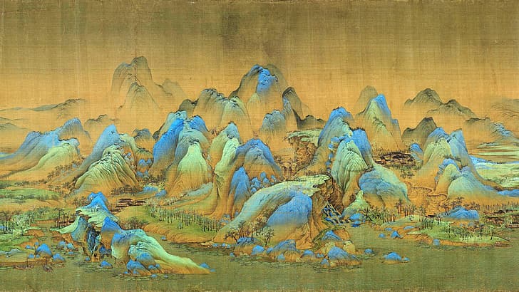 Kinesisk penselmålning, berg, Kina, konstverk, forntida Kina, forntida, HD tapet