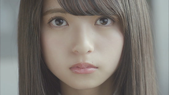 Nogizaka46, азиатка, женщины, брюнетка, карие глаза, лицо, HD обои HD wallpaper