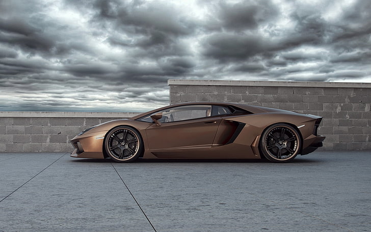 brown luxury car, the sky, Lamborghini, supercar, tuning, Wheelsandmore, Aventador, Rabbioso, Anventador, side view.tuning, HD wallpaper