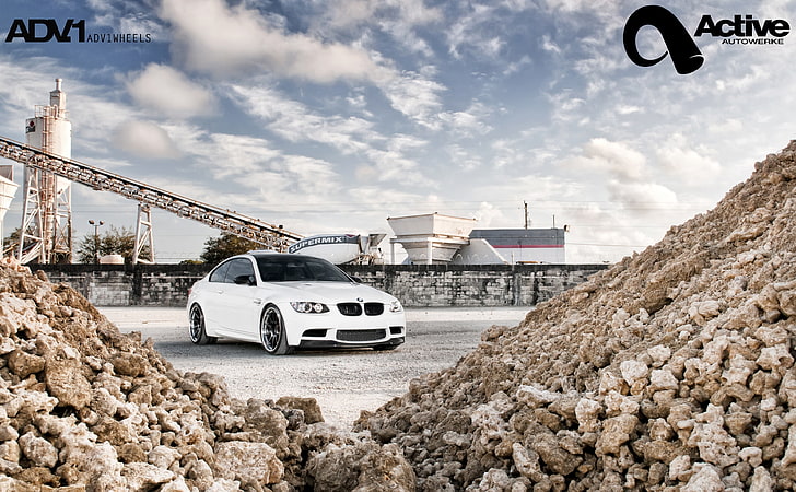 Supercharged ADV.1 Active Autowerke M3 2, white BMW 5-door hatchback, Cars, BMW, adv.1, white, slammed, active, autowerke, m3, bimmer, HD wallpaper