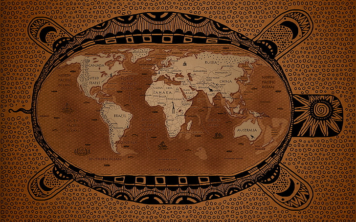 alte Weltkarte, Erde, Schildkröte, Karte, HD-Hintergrundbild