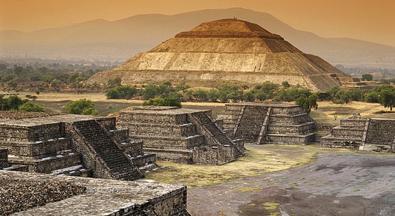 Pyramide der Sonne, Teotihuacan, Mexiko, digitale Tapete der Opferturmaltäre, Mittelamerika, Mexiko, Pyramide, Pyramide der Sonne, Teotihuacan, HD-Hintergrundbild HD wallpaper