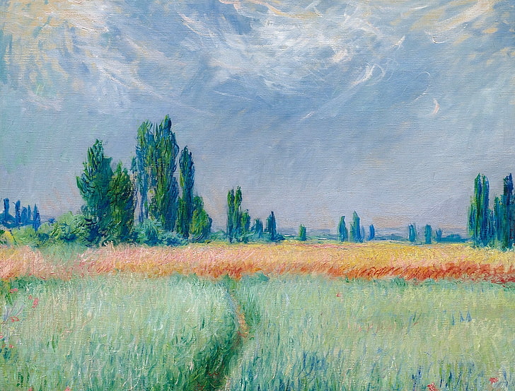 пейзаж, природа, картина, Клод Моне, Пшенично поле, HD тапет