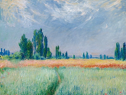 пейзаж, природа, картина, Клод Моне, Пшенично поле, HD тапет HD wallpaper