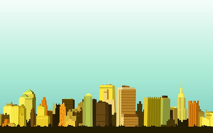 Stadtgebäudeillustration, Minimalismus, Stadt, Skyline, Stadtbild, Grafik, HD-Hintergrundbild