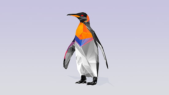 fond d'écran numérique pingouin orange, noir et blanc, Facettes, animaux, pingouins, art numérique, Justin Maller, Fond d'écran HD HD wallpaper