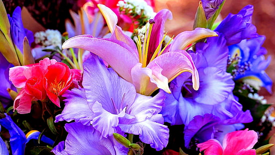 Blume, Pflanze, Lilium, Blumenstrauß, Flora, Blütenblatt, Blumenstrauß, bunt, Floristik, Lilie, HD-Hintergrundbild HD wallpaper