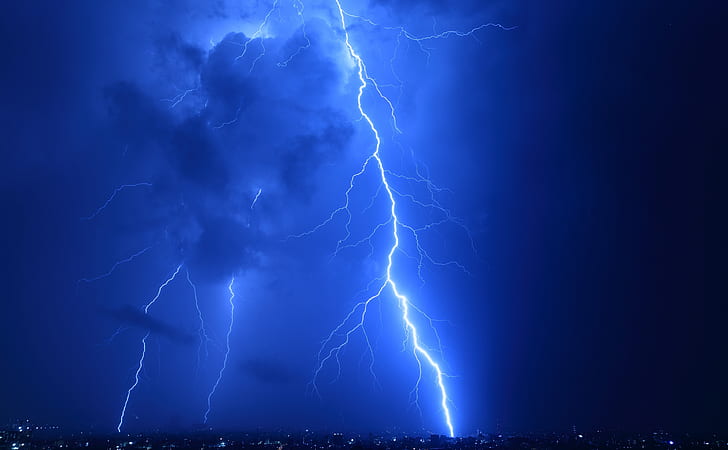 Coole Blitzeinschläge, Natur, Sonne und Himmel, Blau, Indonesien, Blitz, Jakarta, HD-Hintergrundbild