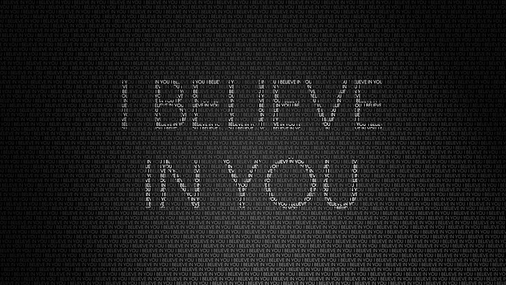 black background with text overlay, letters, background, words, I believe in you, HD wallpaper