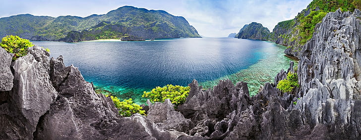 landscape, sea, island, lagoon, beach, panorama, Philippines, photography, hills, nature, tropical, HD wallpaper